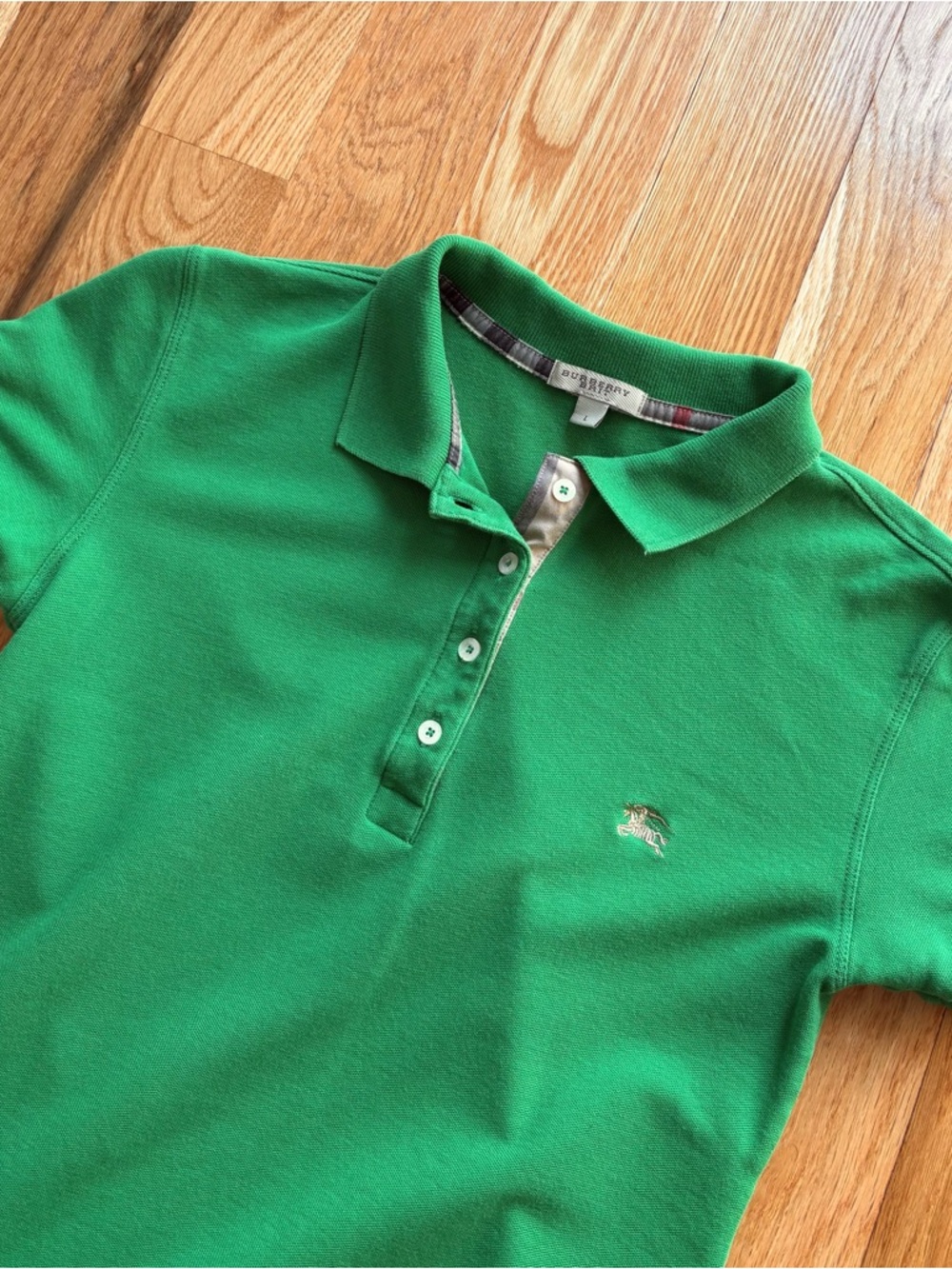Burberry Brit Nova Check Golf S/S Preppy Polo Shirt Green Cotton Women’s Large